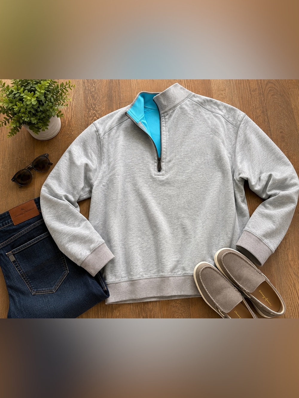 Tommy Bahama Reversible Quarter Zip Pullover Men’s XL Gray Blue Marlin